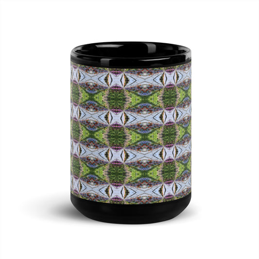 Black Glossy Mug with psychedelic greenhouse pattern